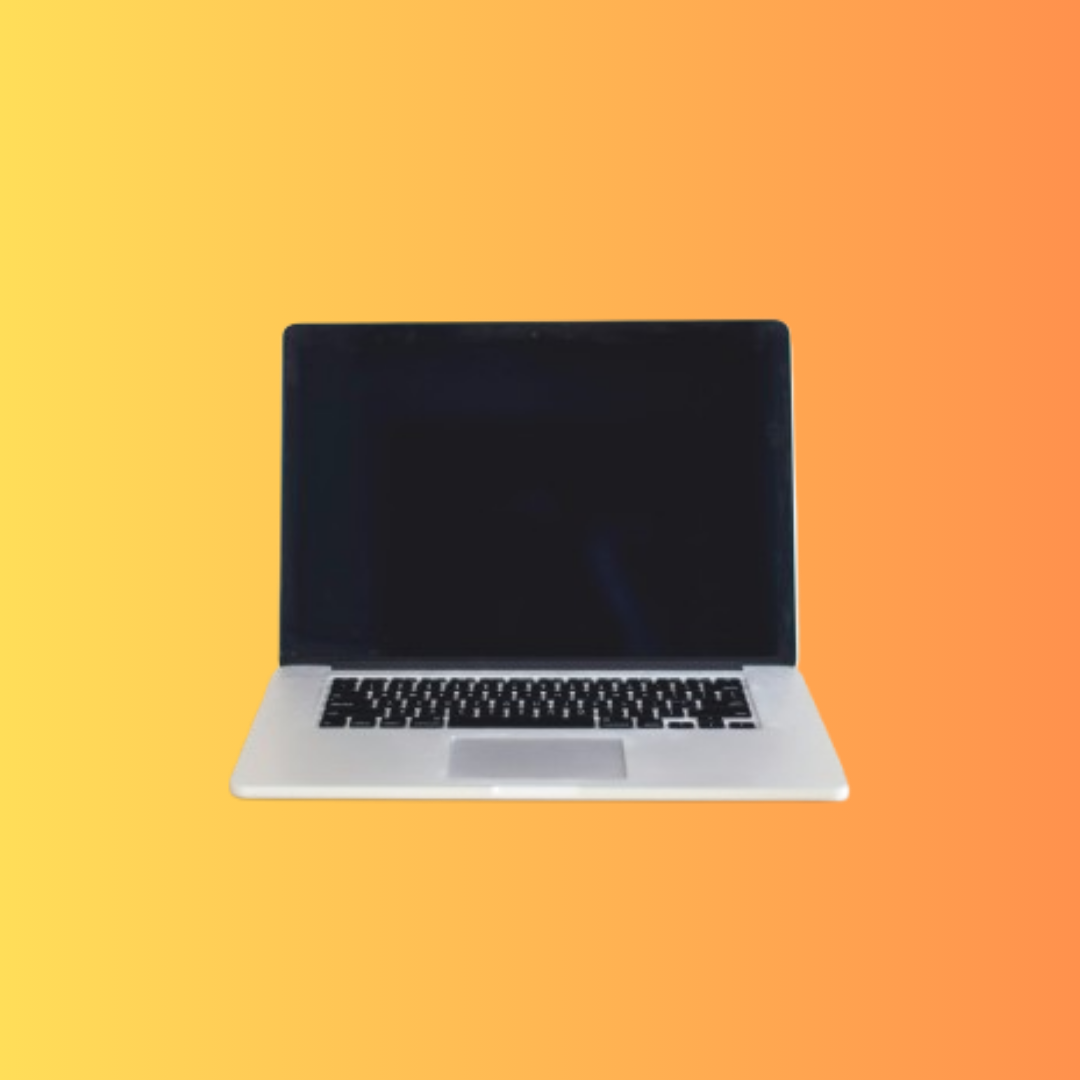 A silver laptop with a black screen, positioned against an orange gradient background. 

Credit: Photo by Kari Shea on Unsplash.